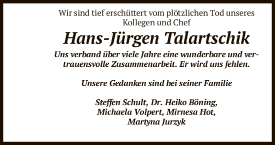 Traueranzeige von Hans-Jürgen Talartschik von HNA