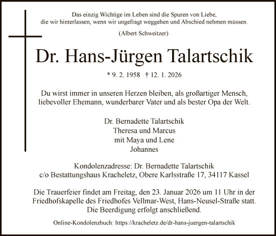 Traueranzeige von Hans-Jürgen Talartschik von HNA