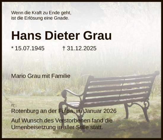 Traueranzeige von Hans Dieter Grau von HNA