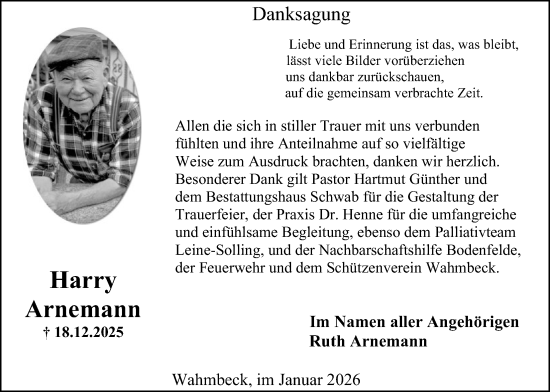Traueranzeige von Harry Arnemann von HNA