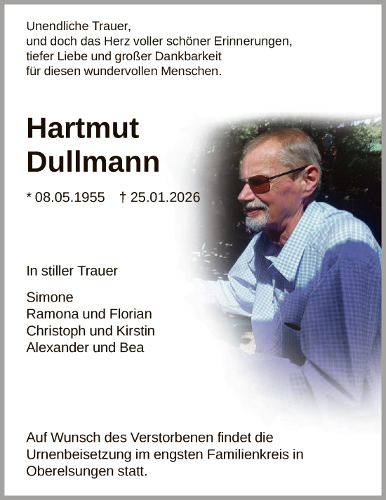 Traueranzeige von Hartmut Dullmann von HNA
