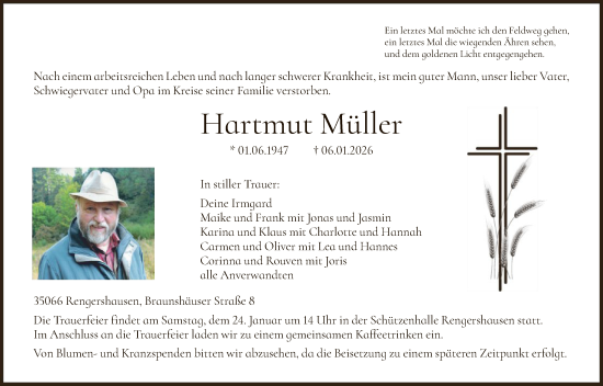 Traueranzeige von Hartmut Müller von HNAWLZ