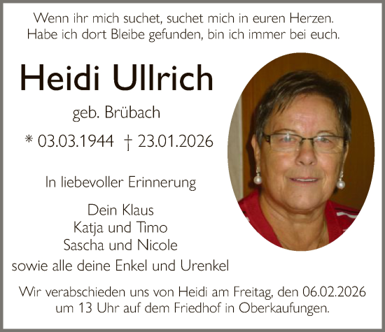 Traueranzeige von Heidi Ullrich von HNA
