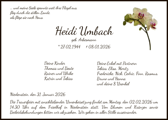 Traueranzeige von Heidi Umbach von HNA