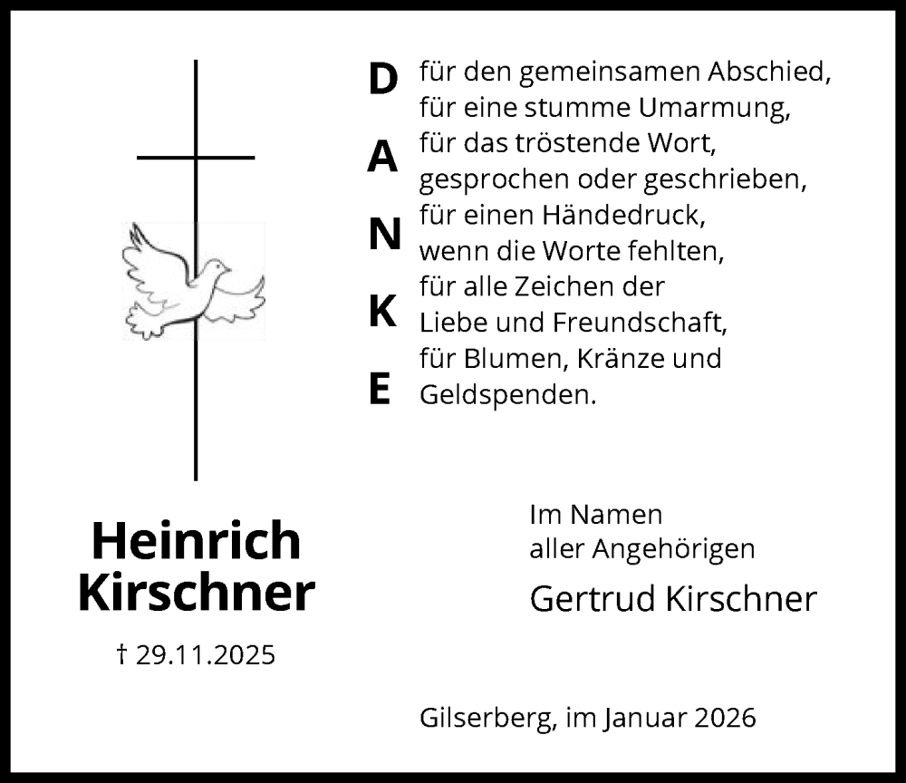  Traueranzeige für Heinrich Kirschner vom 17.01.2026 aus HNA