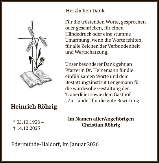Traueranzeige von Heinrich Röhrig von HNA