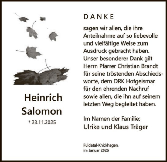 Traueranzeige von Heinrich Salomon von HNAHNA