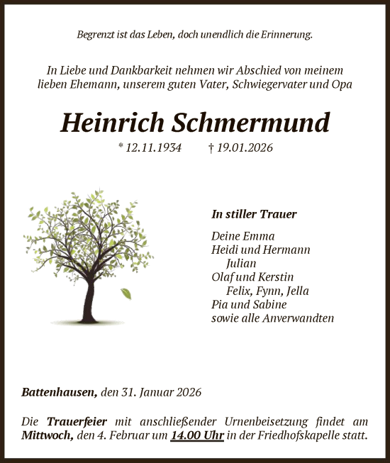 Traueranzeige von Heinrich Schmermund von HNA