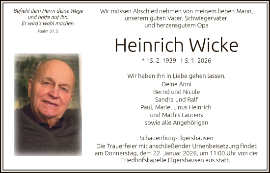 Traueranzeige von Heinrich Wicke von HNA