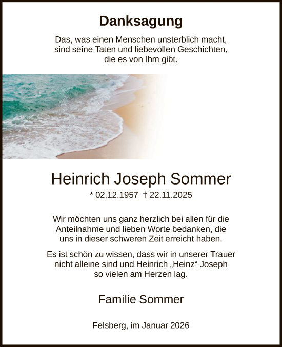 Traueranzeige von Heinrich Joseph Sommer von HNA
