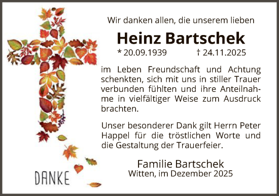 Traueranzeige von Heinz Bartschek von HNA
