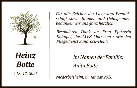 Traueranzeige von Heinz Botte von HNA