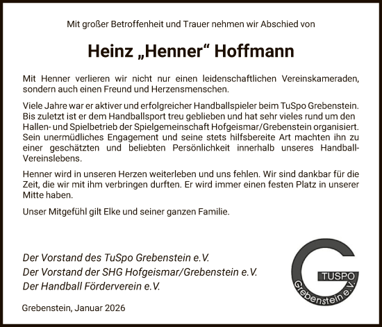 Traueranzeige von Heinz Hoffmann von HNA