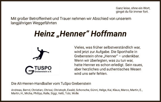 Traueranzeige von Heinz Hoffmann von HNA