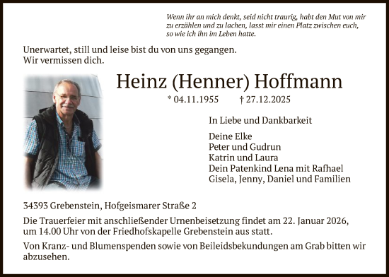 Traueranzeige von Heinz Hoffmann von HNAHN