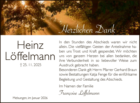 Traueranzeige von Heinz Löffelmann von HNA