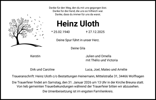 Traueranzeige von Heinz Uloth von HNA