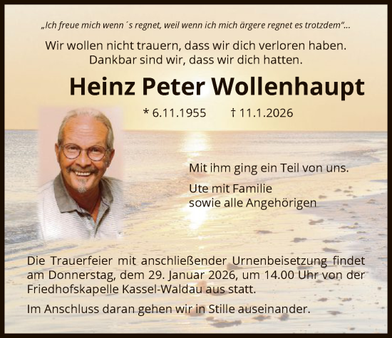 Traueranzeige von Heinz Peter Wollenhaupt von HNAHNA