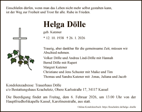 Traueranzeige von Helga Dölle von HNA