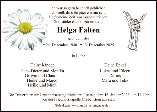 Traueranzeige von Helga Falten von HNA
