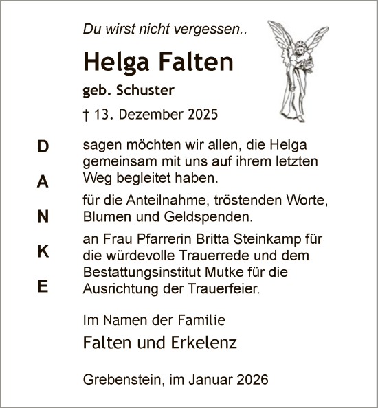 Traueranzeige von Helga Falten von HNA