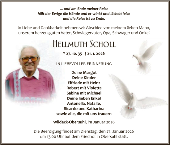 Traueranzeige von Hellmuth Scholl von HNA