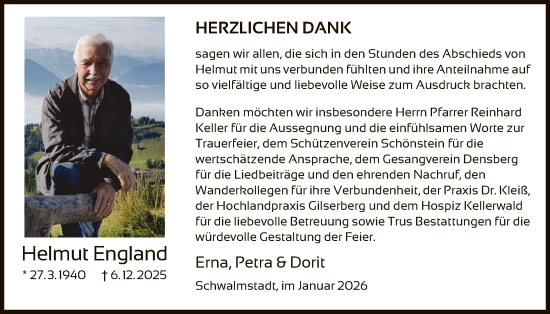 Traueranzeige von Helmut England von HNAHNA