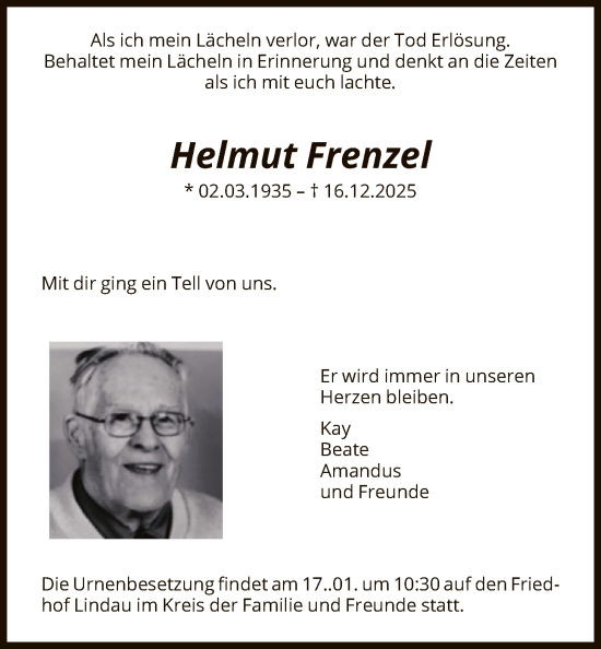 Traueranzeige von Helmut Frenzel von HNA