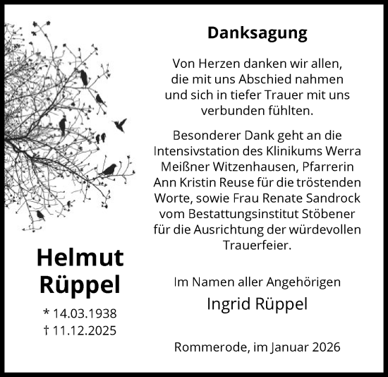 Traueranzeige von Helmut Rüppel von HNAHNA
