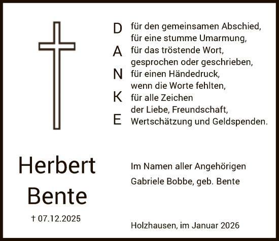 Traueranzeige von Herbert Bente von HNAHNA