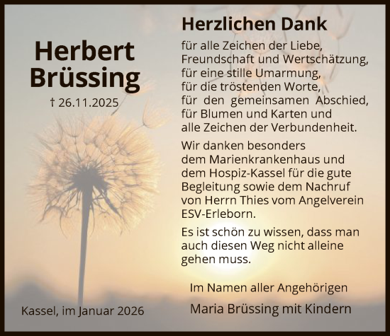 Traueranzeige von Herbert Brüssing von HNA