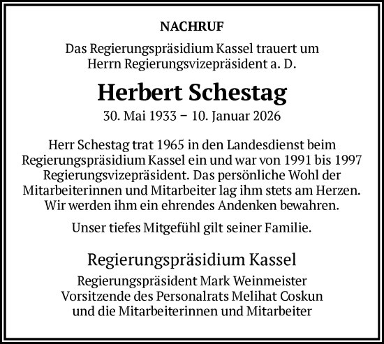 Traueranzeige von Herbert Schestag von HNA