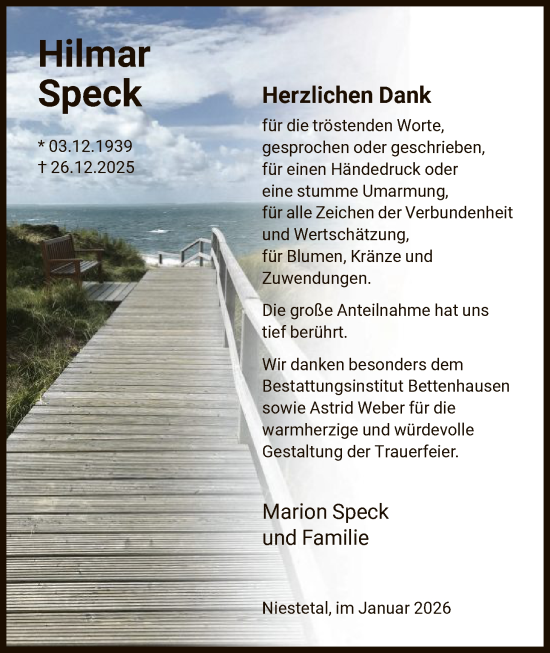 Traueranzeige von Hilmar Speck von HNA