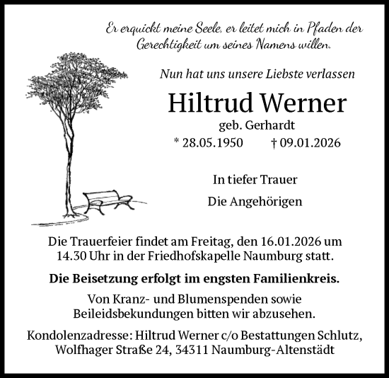 Traueranzeige von Hiltrud Werner von HNA