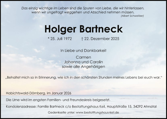 Traueranzeige von Holger Bartneck von HNA