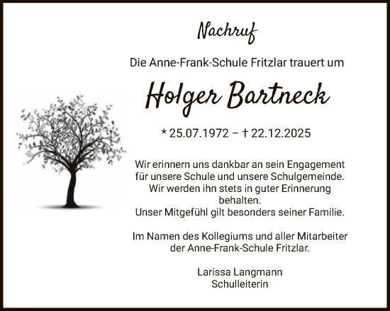 Traueranzeige von Holger Bartneck von HNA