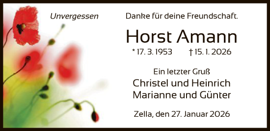 Traueranzeige von Horst Amann von HNA