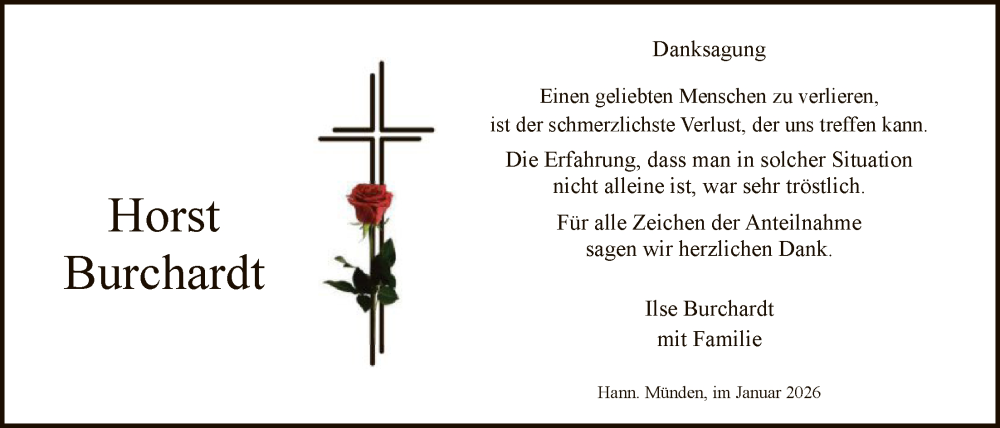  Traueranzeige für Horst Burchardt vom 03.01.2026 aus HNA
