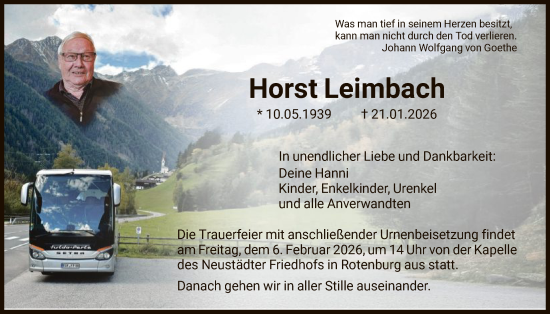 Traueranzeige von Horst Leimbach von HNHNA