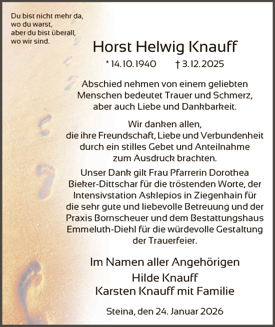 Traueranzeige von Horst Helwig Knauff von HNA
