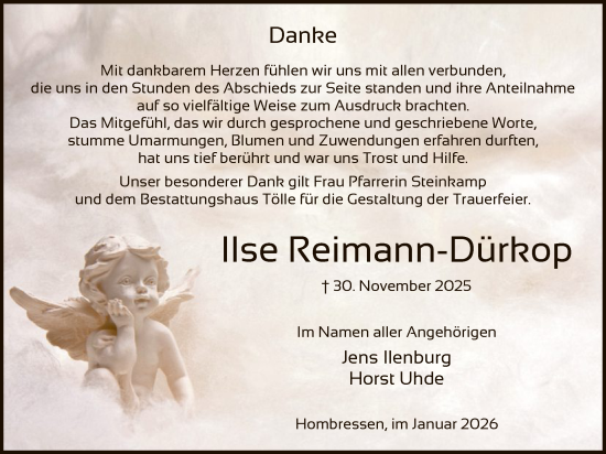 Traueranzeige von Ilse Reimann-Dürkop von HNAHN
