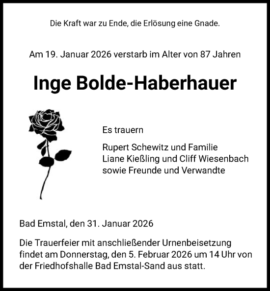 Traueranzeige von Inge Bolde-Haberhauer von HNA