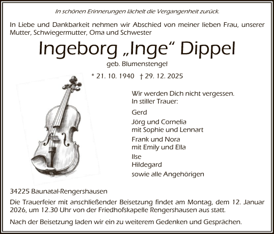 Traueranzeige von Ingeborg Dippel von HNA