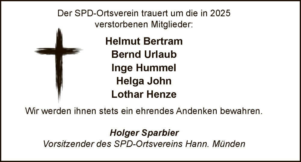  Traueranzeige für in Gedenken  vom 28.01.2026 aus HNA