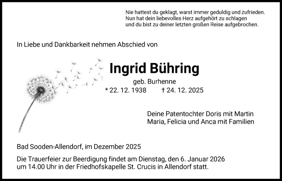 Traueranzeige von Ingrid Bühring von HNA