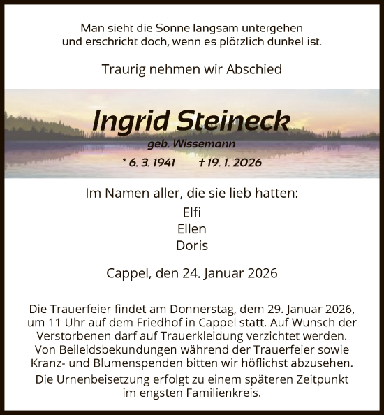 Traueranzeige von Ingrid Steineck von HNA