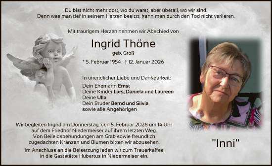 Traueranzeige von Ingrid Thöne von HNAHN