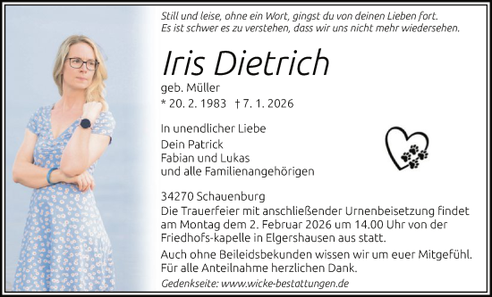 Traueranzeige von Iris Dietrich von HNA