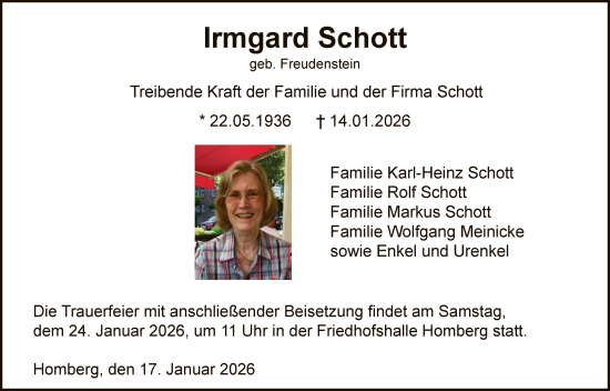 Traueranzeige von Irmgard Schott von HNAHNAHNA