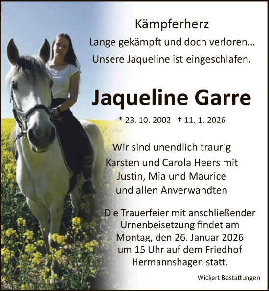 Traueranzeige von Jaqueline Garre von HNA